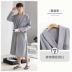 [Sự mềm mại] Bộ đồ ngủ Áo ngủ nam Áo choàng tắm nam Áo khoác mùa xuân và mùa thu Kimono Cotton nguyên chất Dài tay Phần dài ao nam Áo khoác
