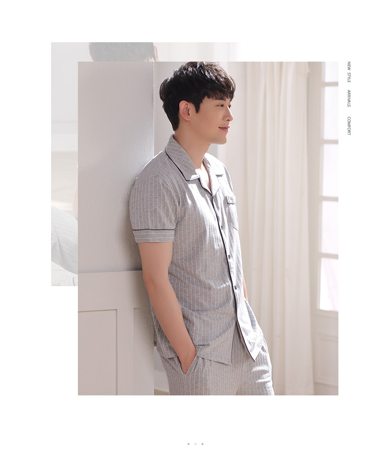 Pyjamas nam mùa hè cotton ngắn tay quần dịch vụ nhà cotton nam mùa hè phần mỏng lỏng cộng với phân bón XL bộ mặc nhà cho nam