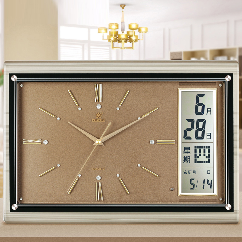 Overlord living room office quartz clock large silent perpetual calendar creative clock inlaid with diamond calendar European wall clock square clock