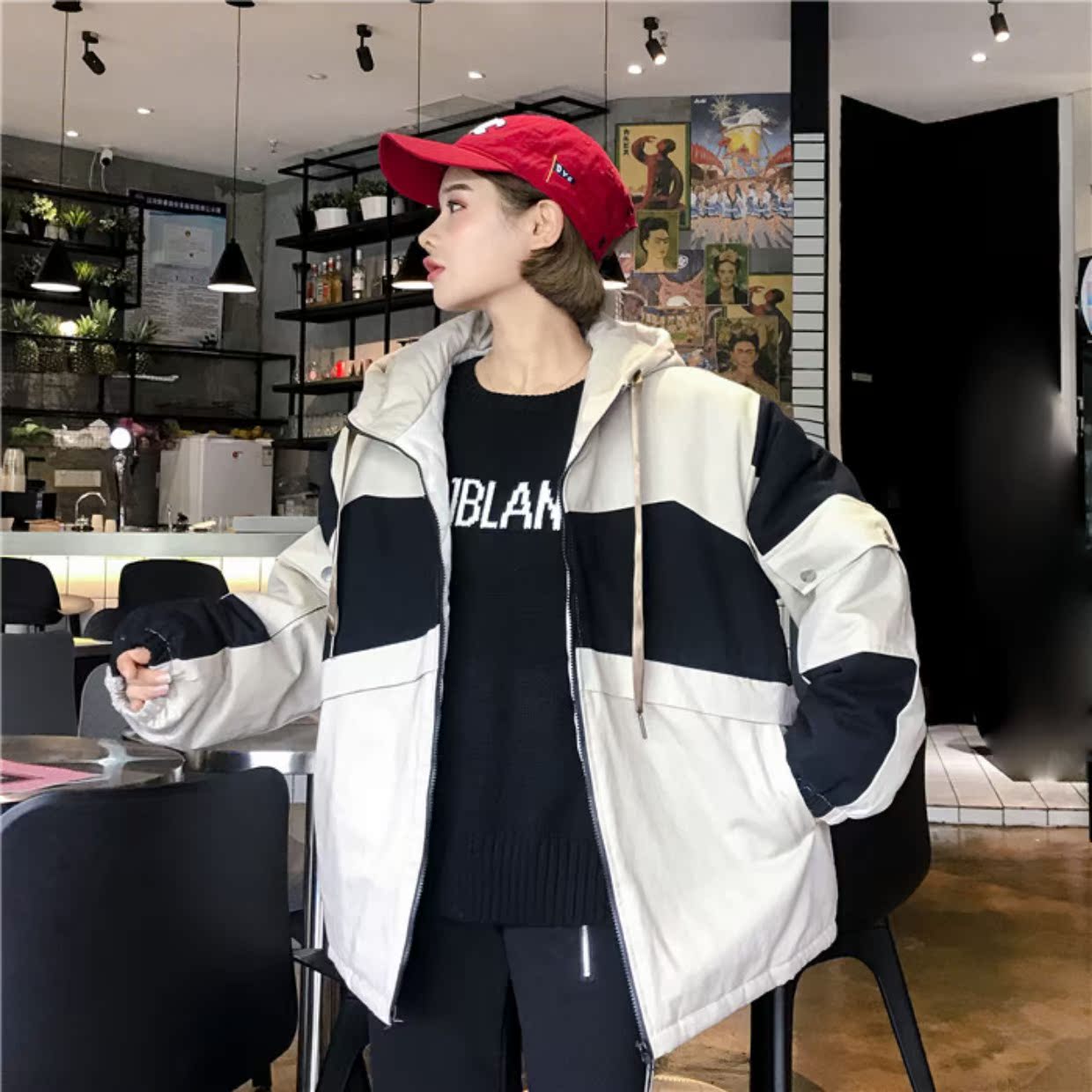 Cotton quilt nữ mùa đông phiên bản mới của Hàn Quốc của bf lỏng màu sinh viên phù hợp với dày bánh mì trùm đầu dụng cụ cotton quần áo bông thủy triều áo phao đại hàn quốc nữ