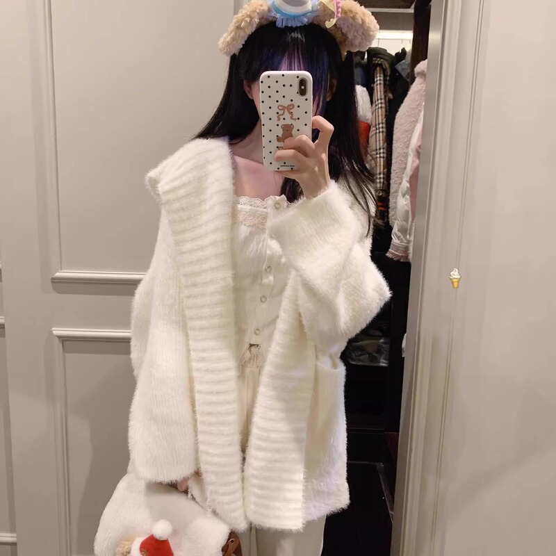Imitation Mink Fur Super Soft and Thick Cardigan Fur Coat for Women, Autumn and Winter Atmospheric Hooded Knit Top