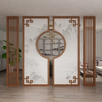 New Chinese screen partition wall living room bedroom real landscape bamboo entrance solid wood custom hollow seat screen