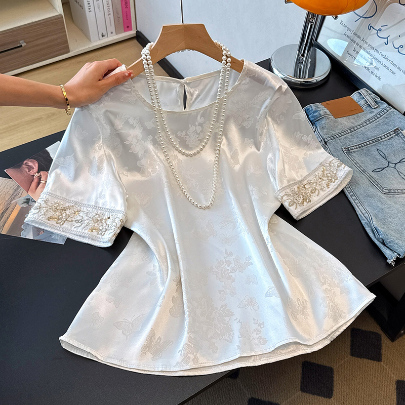 New Chinese-Style Vest with a Round-Neck Silk Undershirt, Silk Short-Sleeve T-Shirt, Traditional Chinese Style Top for Women in Summer