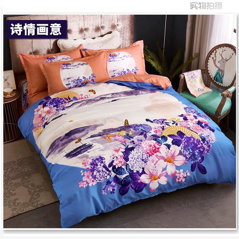 Một gia đình bốn bông giường bông trải giường chăn phim hoạt hình 4 đúp 1.8m1.5m 2,0 m đám cưới đơn giản - Bộ đồ giường bốn mảnh