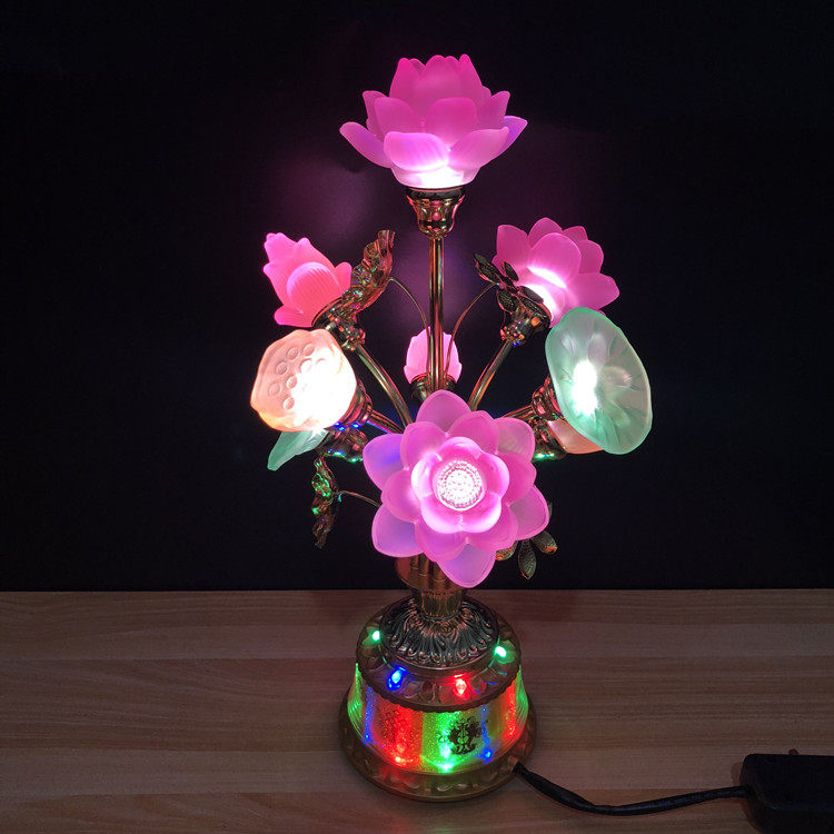 Nine pins LED colorful glass lotus lamp Buddha hall lamp Buddha front lamp for Buddha lamp Glass Buddha lamp Changming lamp