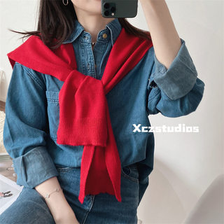 Knitted Shawl for Spring and Autumn, Fashionable and Stylish for Women, High-End Internet Celebrity Shirt, Small Shawl, Red Scarf, Woolen Shoulder Wrap