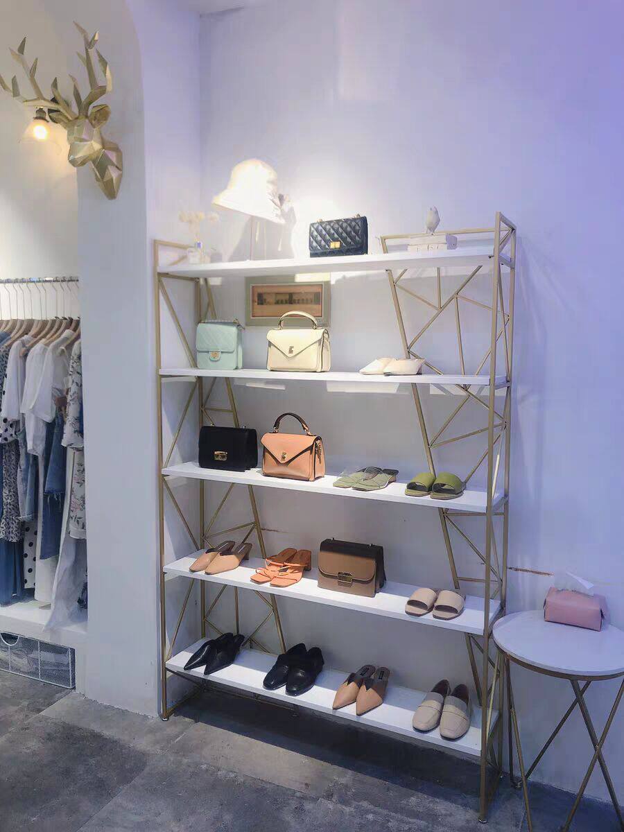 Nordic Racks Floor Bookcase Living-room Creative Art Solid Wood Display Iron Art Display Bookshelves Bag shoe rack