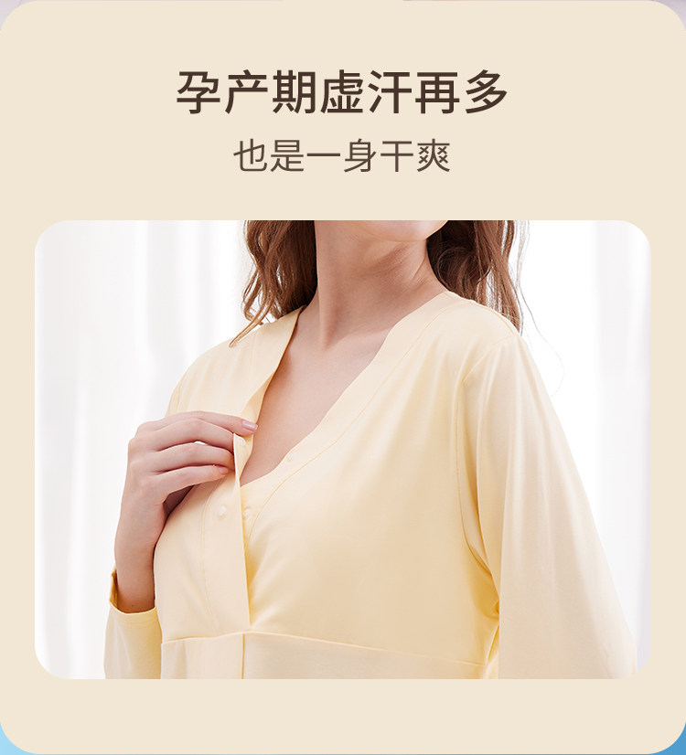 月子服夏季纯棉薄款吸汗产后带胸垫孕妇睡衣短袖喂奶哺乳睡衣孕期 — 7