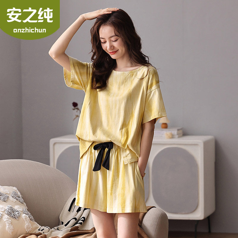 Pajamas women's summer cotton short-sleeved shorts 2022 new summer suits sweet and thin large size home clothes