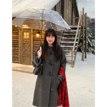 Island diary japanese imported fabric wool color matching high quality horn button mid-length coat 2025