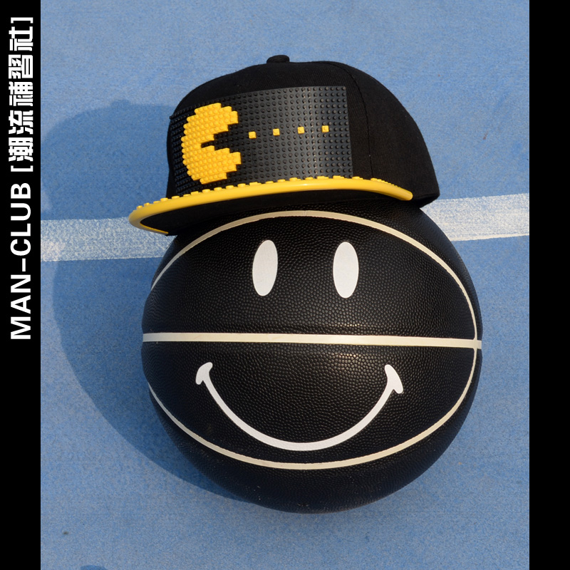 Men's and women's children's hip-hop hats Flat-brimmed hats Pac-Man Pac-Man pixel building blocks DIY