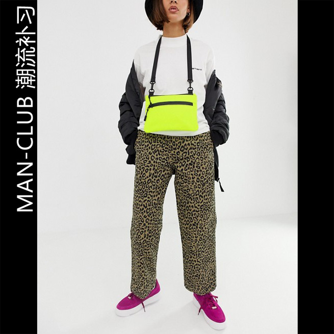 British ASOS Starting Tide Cards European and America Fluorescent Green Streets Daily Casual Male style Oblique Satchel Bag woman Single shoulder bag Small bag