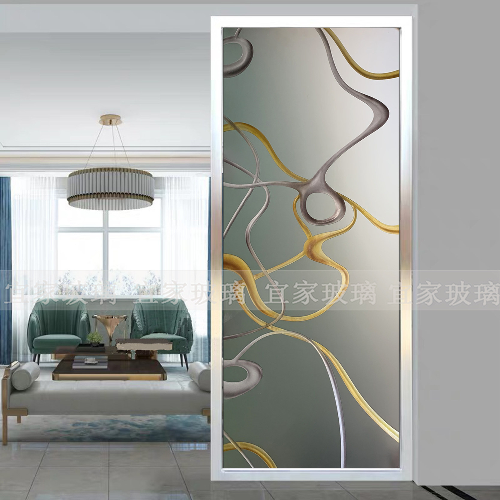 Shanghai art glass partition entrance Modern simple simple European light luxury wind Hand carved screen double-sided light transmittance