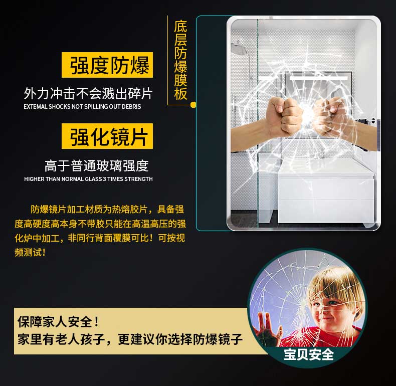 Gương phòng tắm viền không gương treo tường phòng tắm châu Âu treo gương miễn phí đại học ký túc xá tường gương gương chống nổ - Gương gương gỗ treo tường