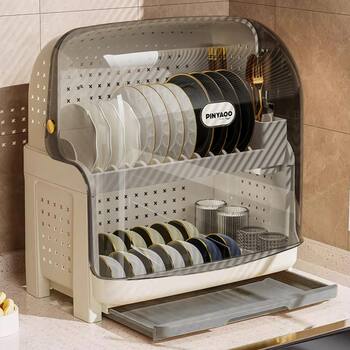 Double drain bowl rack countertop tableware storage bowl cabinet