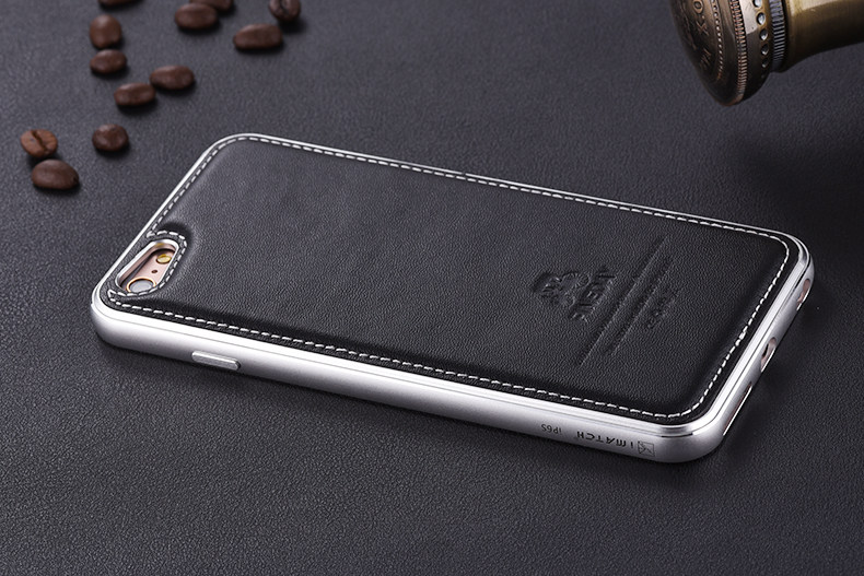 iMatch Luxury Aluminum Metal Bumper Premium Genuine Leather Back Cover Case for Apple iPhone 6S/6 & iPhone 6S Plus/6 Plus