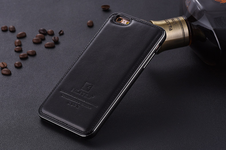 iMatch Luxury Aluminum Metal Bumper Premium Genuine Leather Back Cover Case for Apple iPhone 6S/6 & iPhone 6S Plus/6 Plus