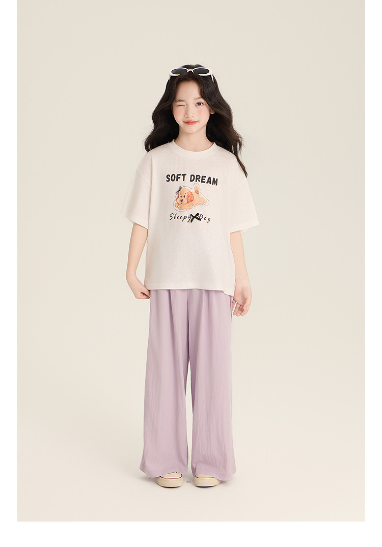 Amybaby Girls' Pants Summer 2026 New Style Lazy Style Pure Color Simple Versatile Loose Wide-Leg Pants — 19