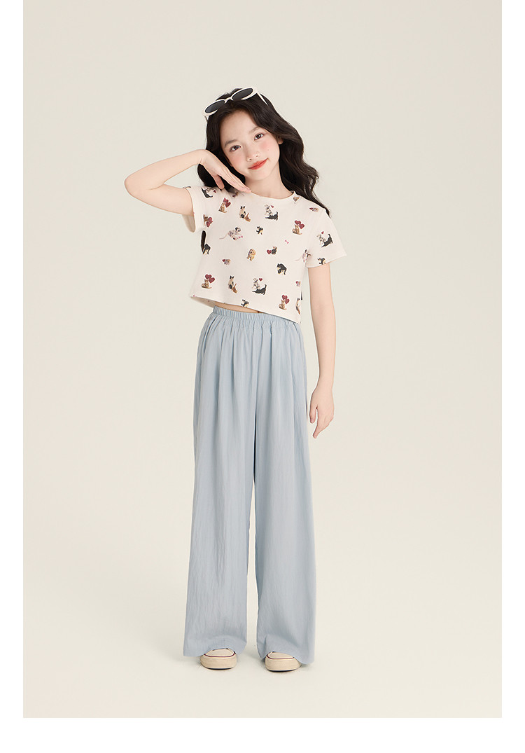 Amybaby Girls' Pants Summer 2026 New Style Lazy Style Pure Color Simple Versatile Loose Wide-Leg Pants — 25
