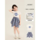 Amybaby girls suit summer 2026 new round neck letter T irregular design skirt plaid