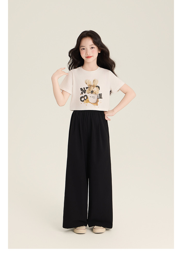 Amybaby Girls' Pants Summer 2026 New Style Lazy Style Pure Color Simple Versatile Loose Wide-Leg Pants — 32