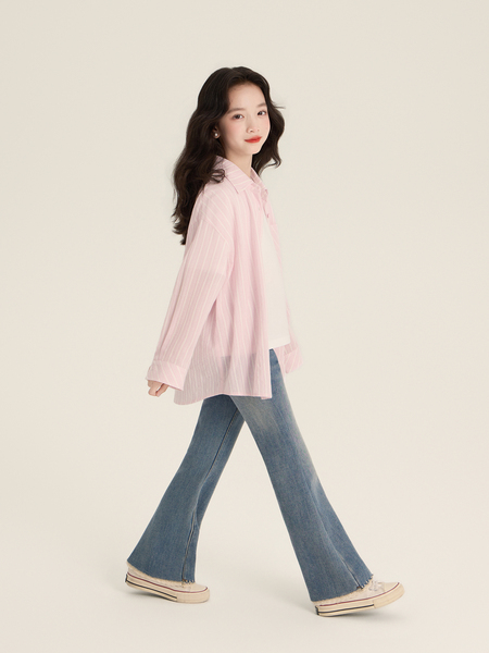 Amybaby Girls' Tops Autumn 2026 New Korean Style Soft and Trendy Ins-Style White-Striped Loose Shirt — 4