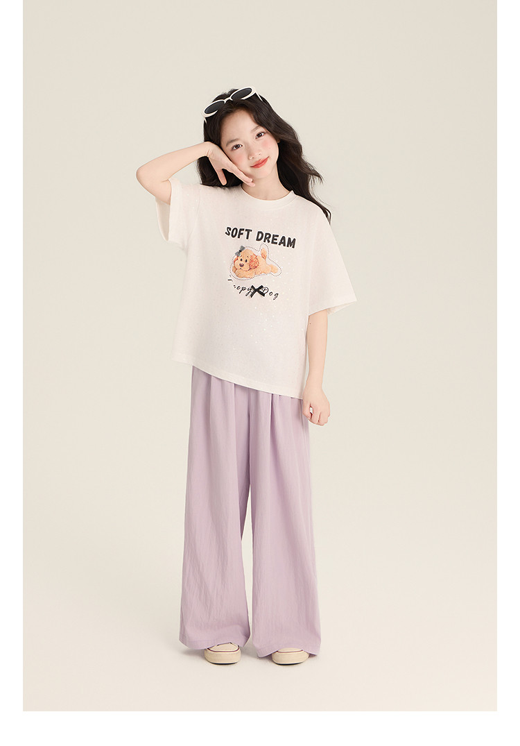Amybaby Girls' Pants Summer 2026 New Style Lazy Style Pure Color Simple Versatile Loose Wide-Leg Pants — 18