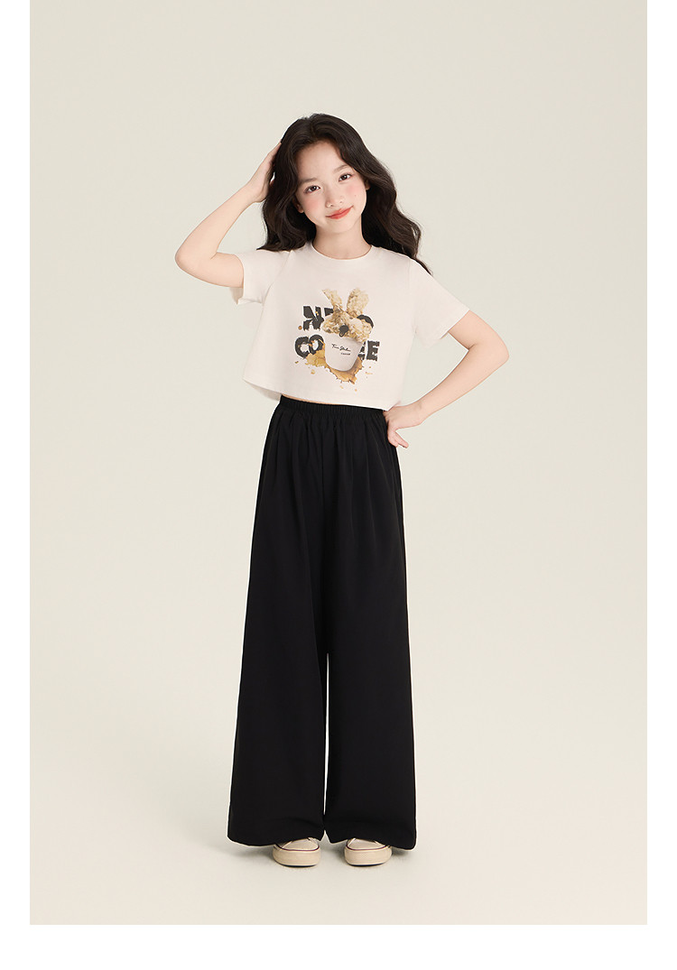 Amybaby Girls' Pants Summer 2026 New Style Lazy Style Pure Color Simple Versatile Loose Wide-Leg Pants — 33