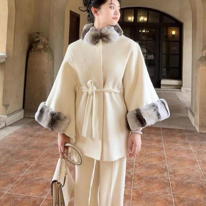 Haining Zhao Daqing's "Return to China Lady" Camel Wool Double-Sided Coat, Chinchilla Mid-Length Slimming Cape Coat Haining Zhao Daqing's "Return to China Lady" Camel Wool Double-Sided Coat, Chinchilla Mid-Length Slimming Cape Coat