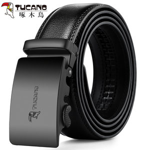 Woodpecker Genuine Leather Belt for Men, Simple Genuine Leather Automatic Buckle, Pure Cowhide Belt, High-End Versatile Young People's Belt, Trendy