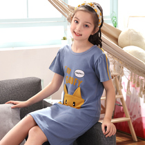 Children nightgown short sleeve girlsnightwear summer cotton long little girl zhong da tong summer thin dress