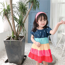 ins summer money Children Baby sweet princess dress cute colorful wave dot skirt girl rainbow color dress