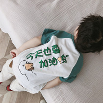 ins summer boys and girls baby cartoon duckling printing color color short sleeve shirt children refueling duck cotton cotton short sleeve t-shirt