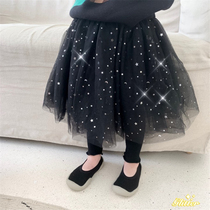 Autumn and Winter Childrens padded velvet trousers baby fairy Tuffy skirt leggings girl sequin mesh gauze skirt pants