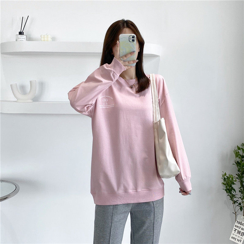 Pregnant women's autumn sweater jacket mid-length loose slim plus fat tops large size 200 catties pure cotton dress women
