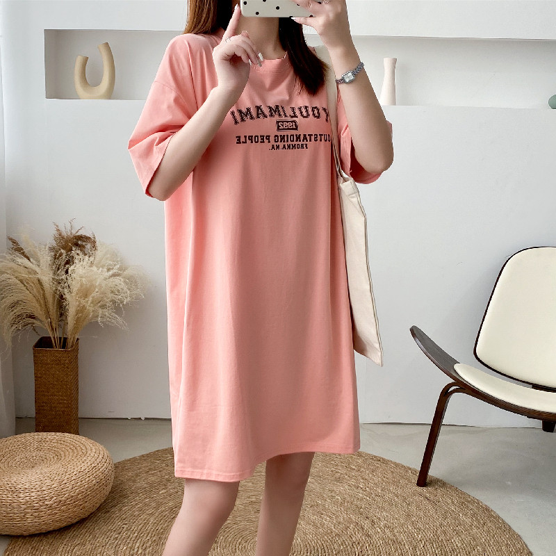 Pregnant women summer clothes Korean summer cotton T-shirt loose short-sleeved top summer T-shirt skirt summer plus fat dress female