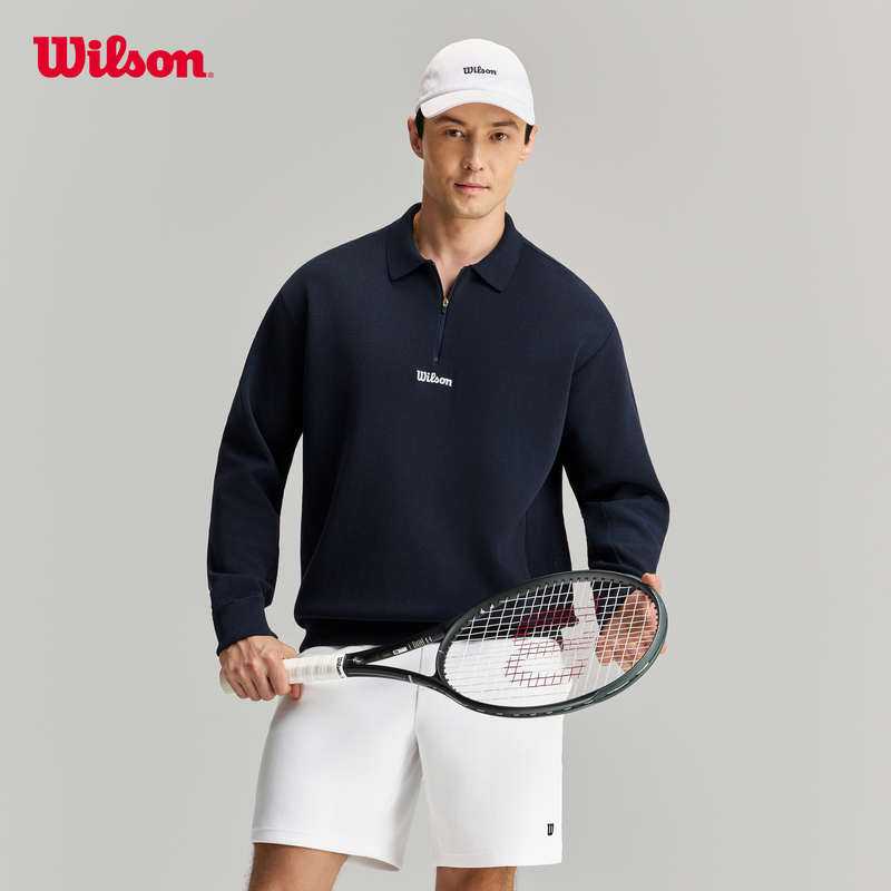 Wilson Wilson 26 New Autumn Men's Half-Zip Pullover Tennis Sports Knitted Long-Sleeved Polo Sweatshirt Wilson Wilson 26 New Autumn Men's Half-Zip Pullover Tennis Sports Knitted Long-Sleeved Polo Sweatshirt
