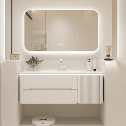 New smart rounded corner bathroom cabinet ceramic integrated basin bathroom oak wash basin wash table mirror cabinet bathroom cabinet