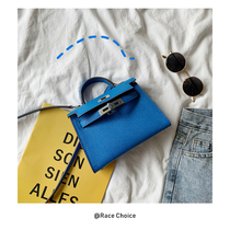 RACE CHOICE autumn new foreign style blue mini Kelly bag handbag leather womens oblique cross small bag