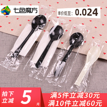 Seven-color Rubiks Cube disposable spoon with paper towel plastic spoon takeaway soup spoon thickened long handle spoon portable