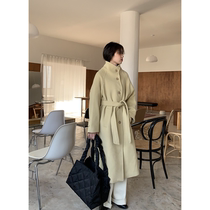 Sleep at 11 collar woolen coat women's winter 2021 new lace-up padded long woolen coat