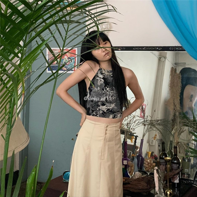 sleep at 11 retro - patterned dew with vest female summer with hanging tape design for a nice tops