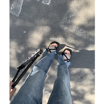 Sleep at 11 Lean God 2022 Summer new retro straight drum washed edge open fork Jeans Woman