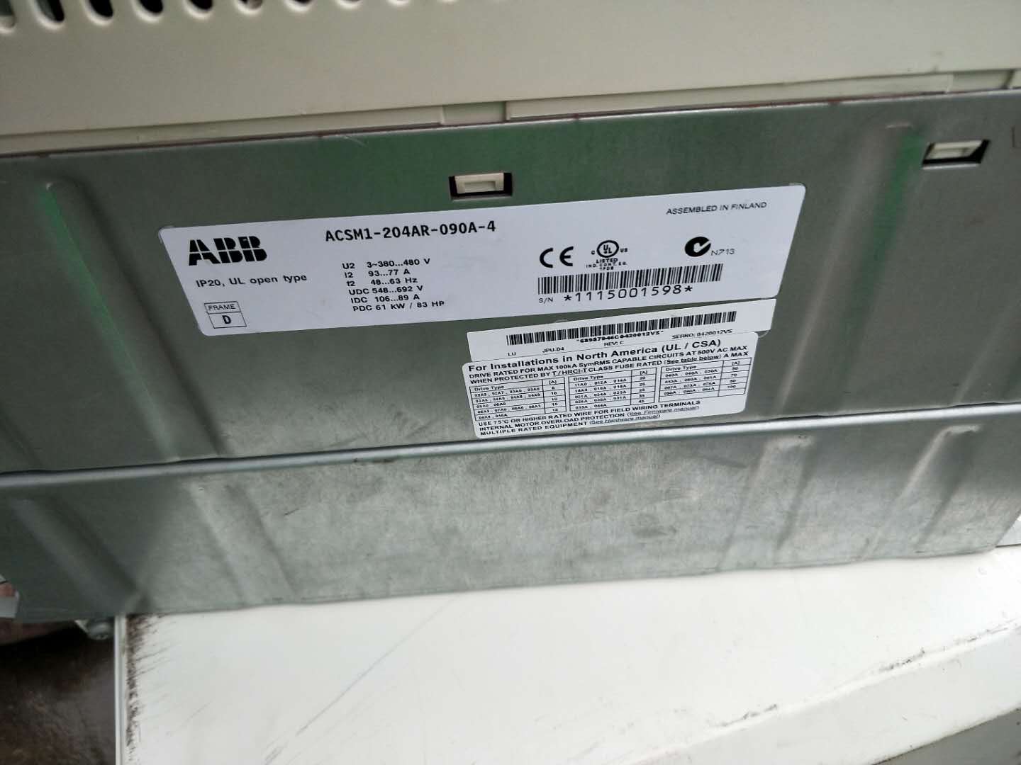 The dismantling of the ABB frequency converter ACSM1-204AR-090A-4 has been tested with intact features