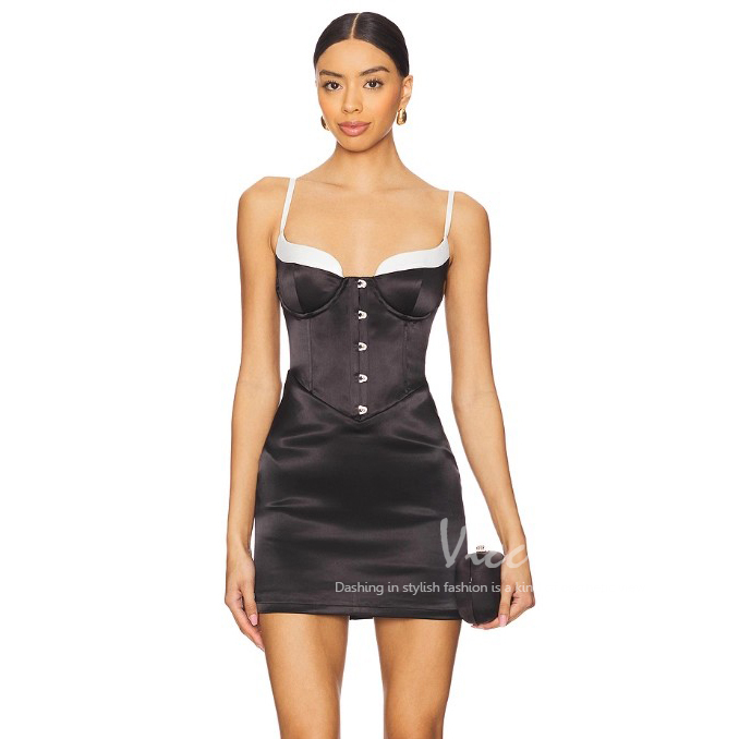 Sexy Color-Blocked Faux Two-Piece Strapless Dress with Bodycon Corset Design for Women, 2026 New Style