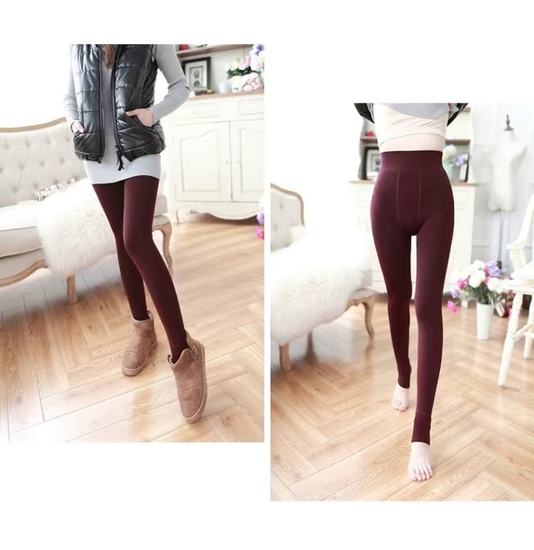 Người mẫu mặc mùa thu và mùa đông cộng với quần legging nhung dày, quần lửng cạp cao chống eo quần lửng lụa đen tất da chân
