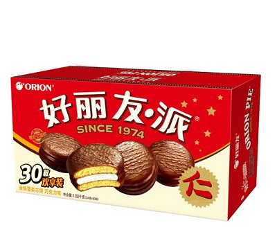 A box of Orion Haoliyou chocolate pie 30 1020g boxes (new and old packaging shipped randomly)