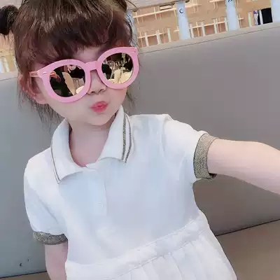 New children's pink reflective sunglasses Girls cute anti-UV sunglasses kids fashion glasses tide
