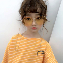 Children sun glasses summer girls sunglasses with chain personality Korean children anti-ultraviolet baby eyes tide
