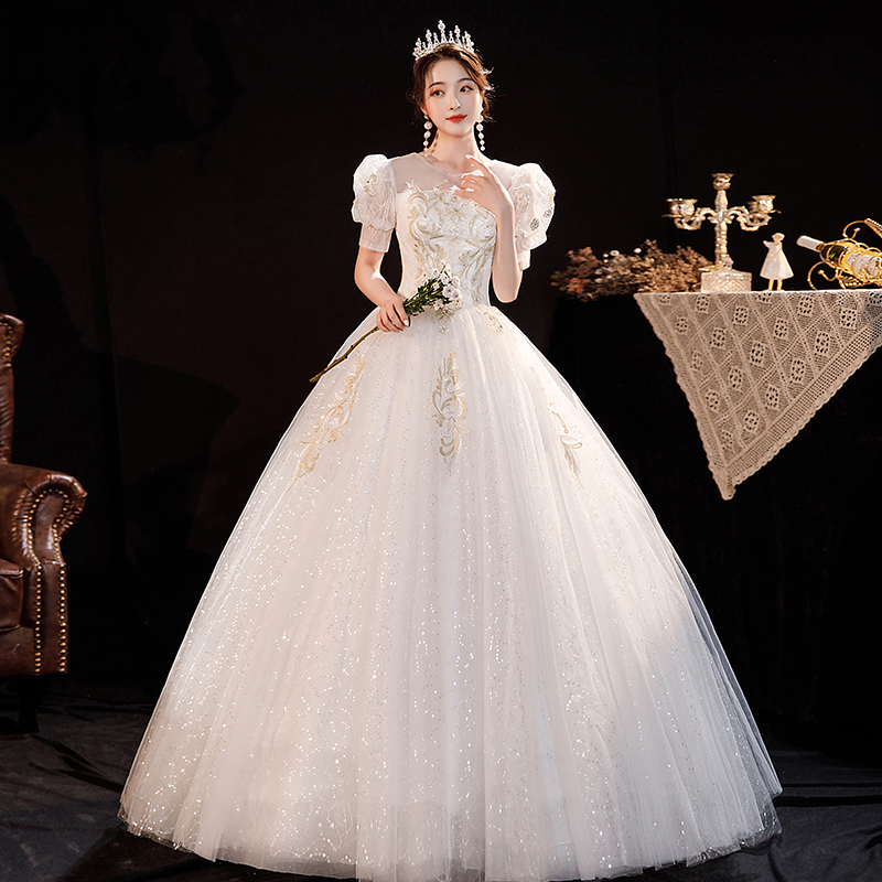 French light wedding dress 2023 new bride's main gauze small high -end texture uniform pregnant woman model covers rough arms female French light wedding dress 2023 new bride's main gauze small high -end texture uniform pregnant woman model covers rough arms female